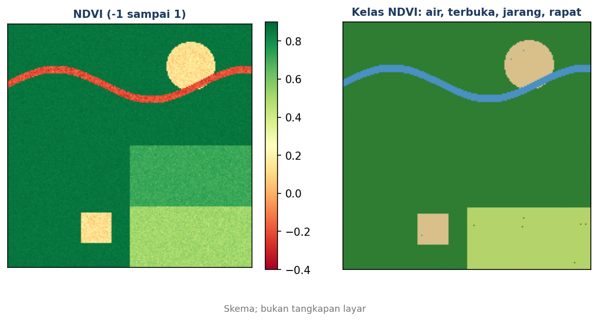 Skema dari data latihan: peta NDVI berwarna merah ke hijau dan peta empat kelas